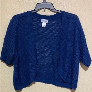 Vicki Wayne Short Sweater Open Cardigan 3X Dark Blue Knit Acrylic Short Sleeve